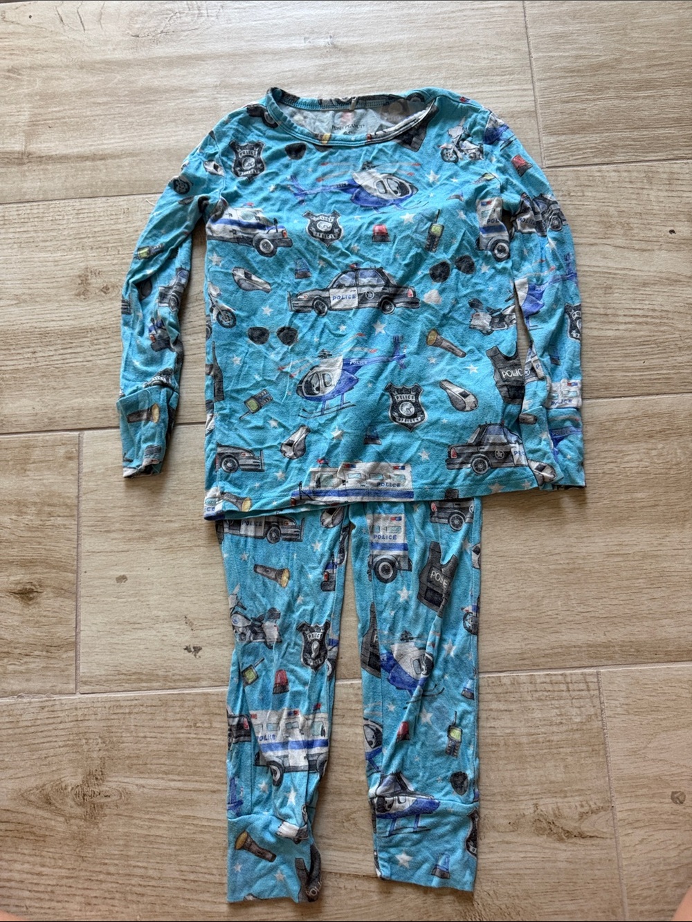 Posh Peanut Blue Police-Print Long Sleeve Pajama Set